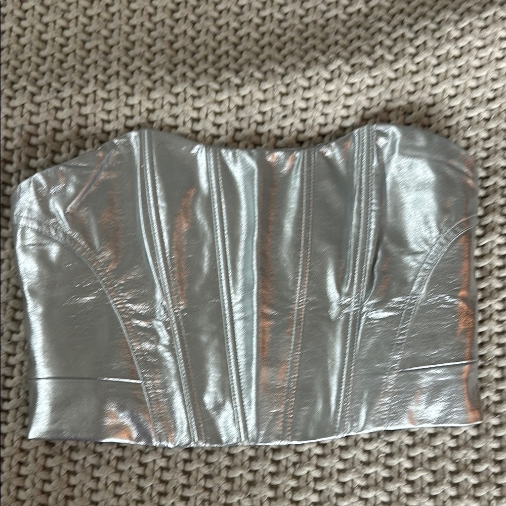 Silver Metallic Bustier Top